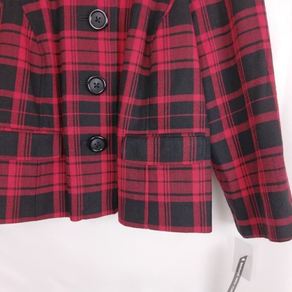 Briggs NY | NWT Plaid Red Black Wool Blazer Jacket | Size 16P - Picture 2 of 11